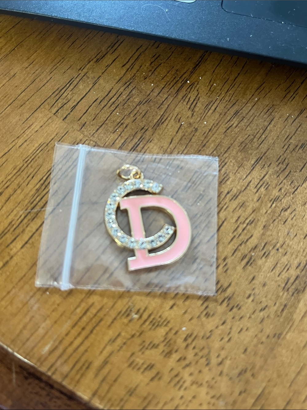 Dior Gold-Tone Charm with Pink Enamel and Clear Crystals